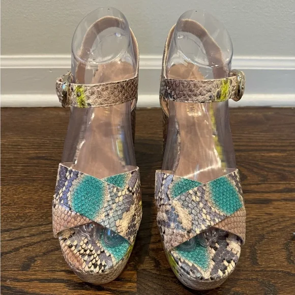 Kate Spade Grace snakeskin platform sandal heel summer size 7.5 - Picture 2 of 10